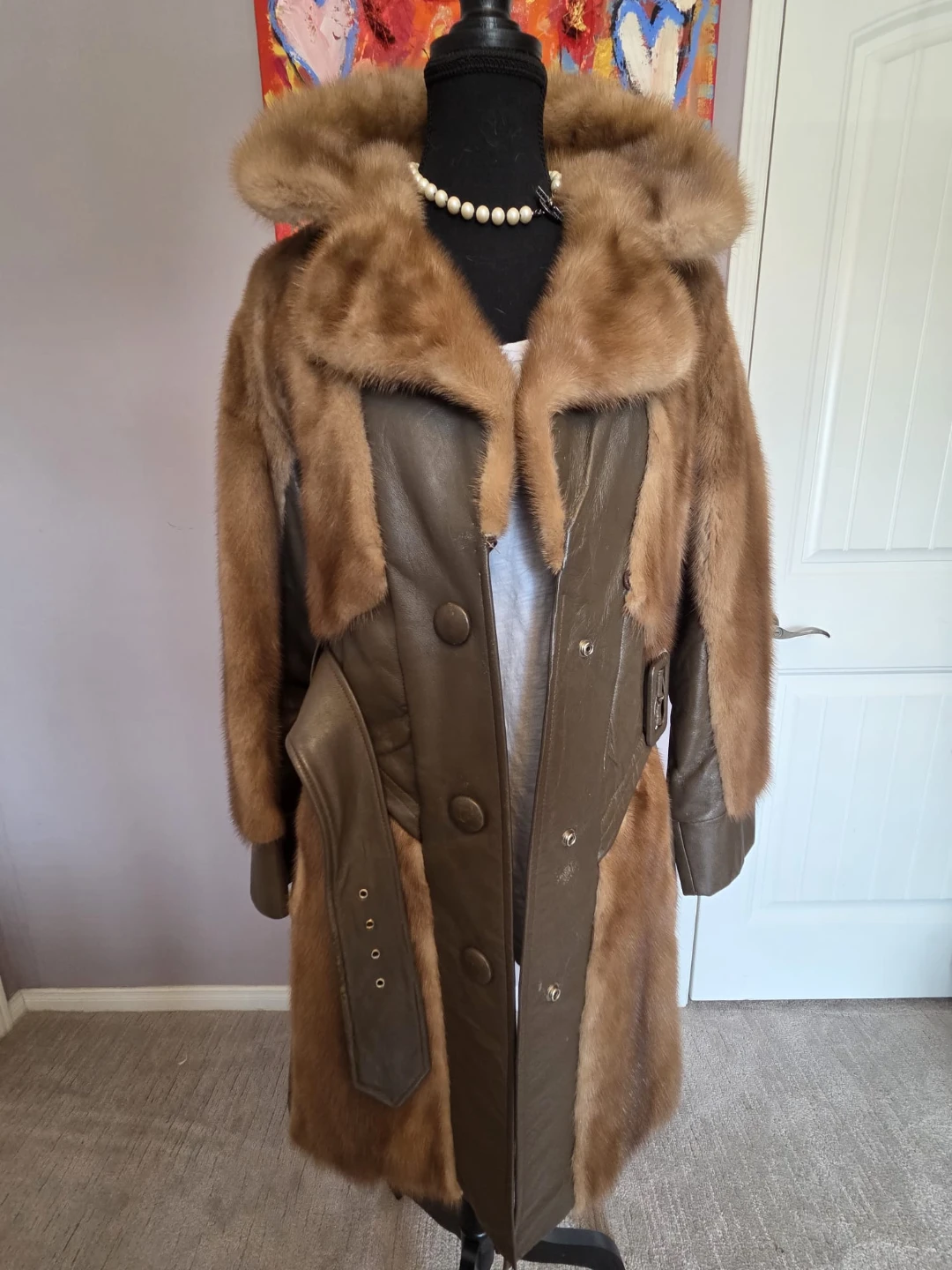 Vintage 1970s mink panel leather trench - photo 2