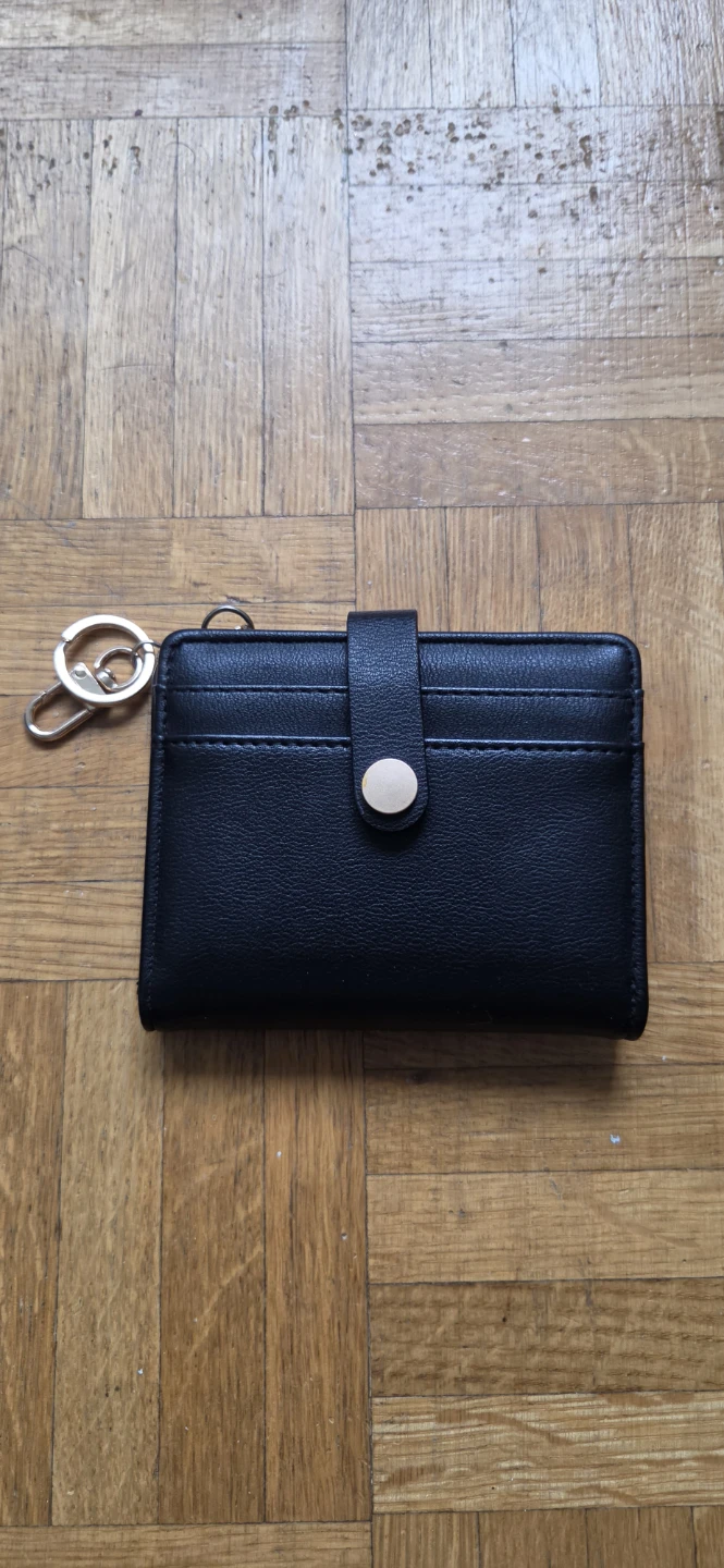 Black Bifold Wallet with Card Slots and Zipper Pocket