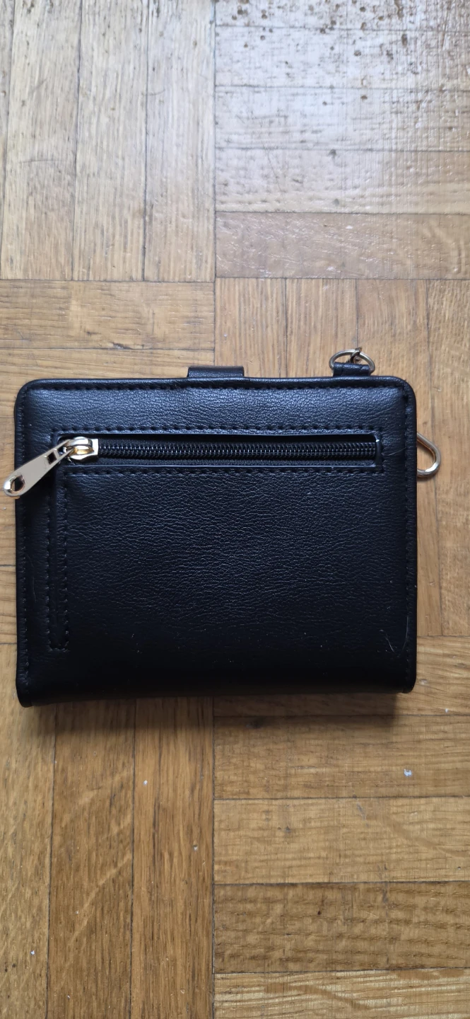 Black Bifold Wallet with Card Slots and Zipper Pocket - photo 2