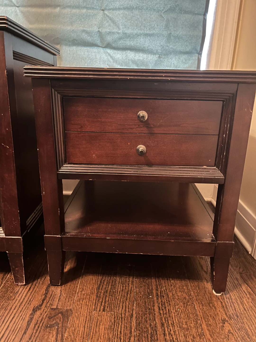 Dark Wood Nightstand with Two Drawers
