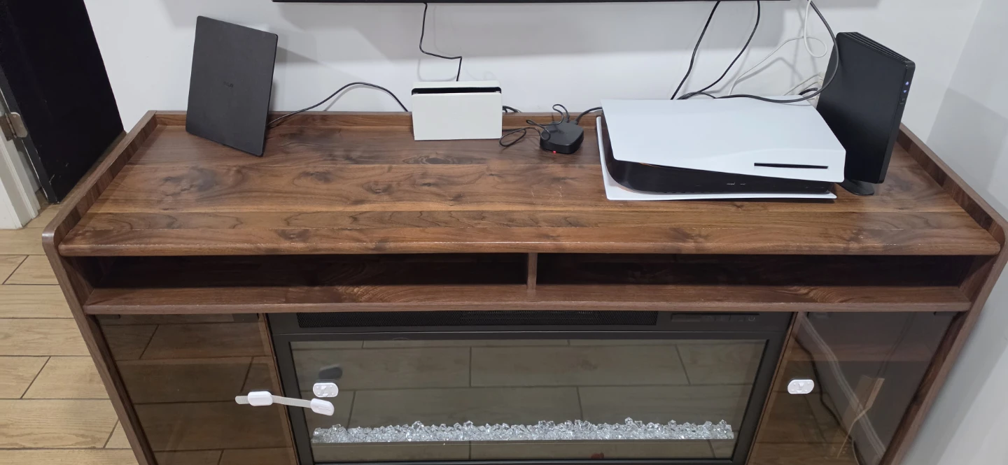 60” TV Stand w/ Electric Fireplace & Glass Storage - photo 2