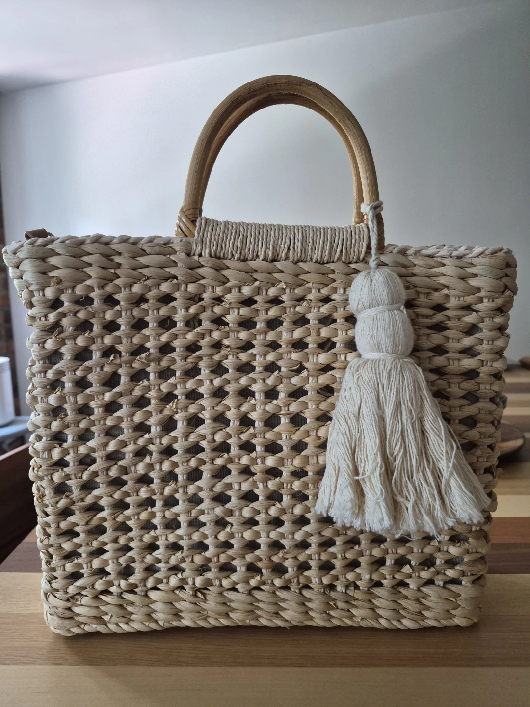 Zara Woven Straw Tote Bag with Tassels & Shoulder Strap