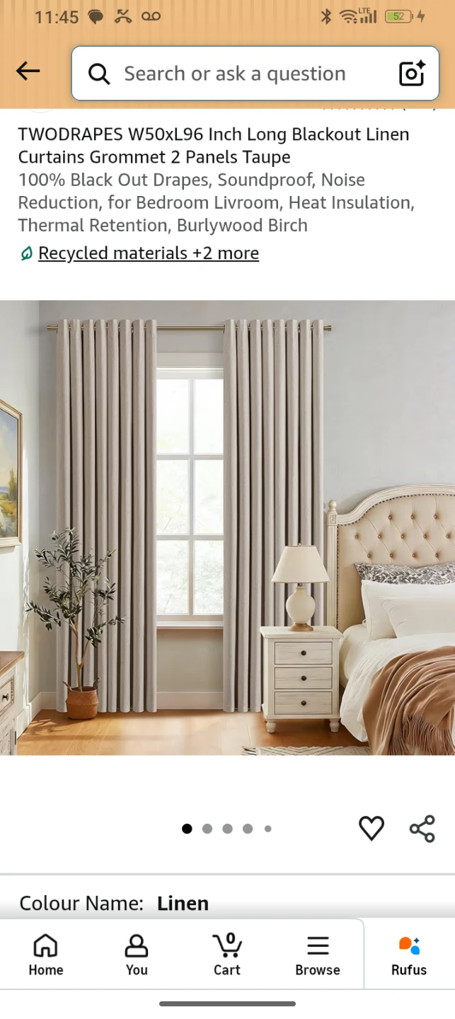TWO DRAPES W50xL96 Inch Long Blackout Linen Curtains