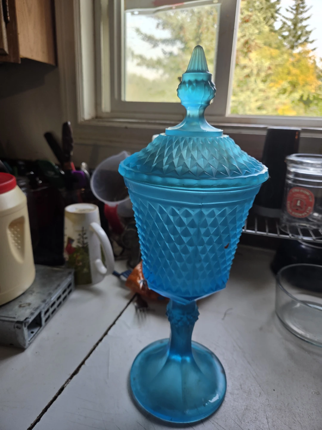 Blue Glass Candy Dish with Lid