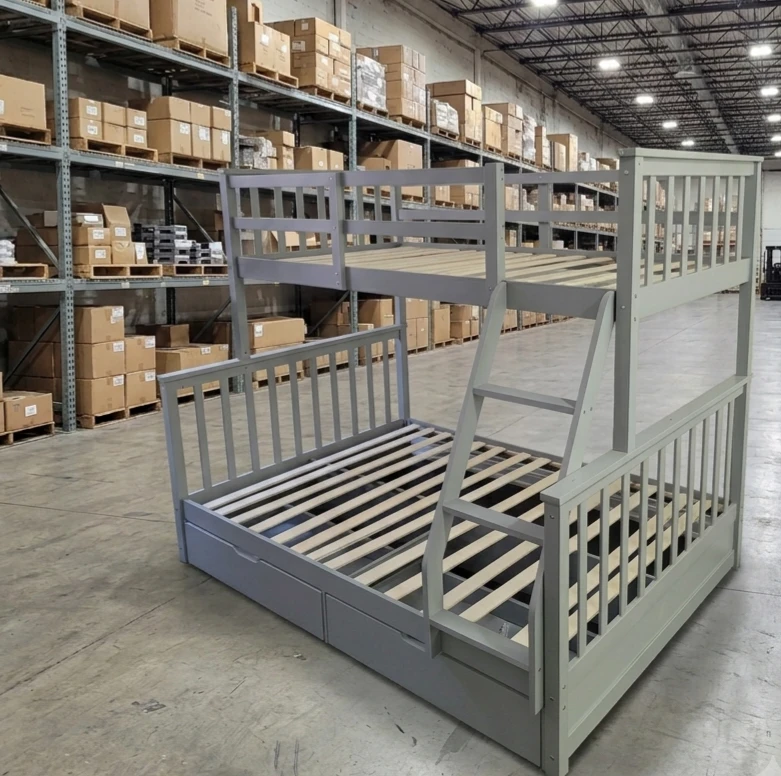 Grey Twin Over Twin Bunk Bed with Drawers