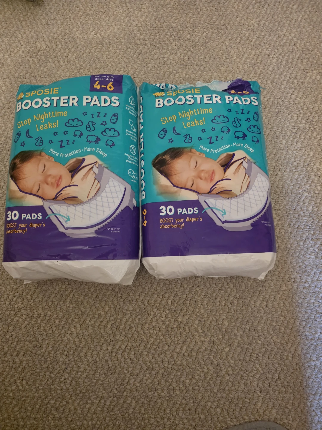 Sposie Booster Pads Size 4-6, 2 Packs of 30