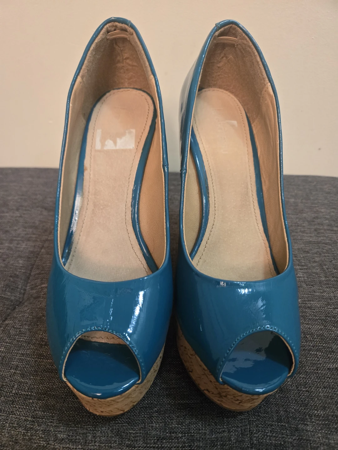 Peep-toe Wedge Heels - Teal Patent - photo 3