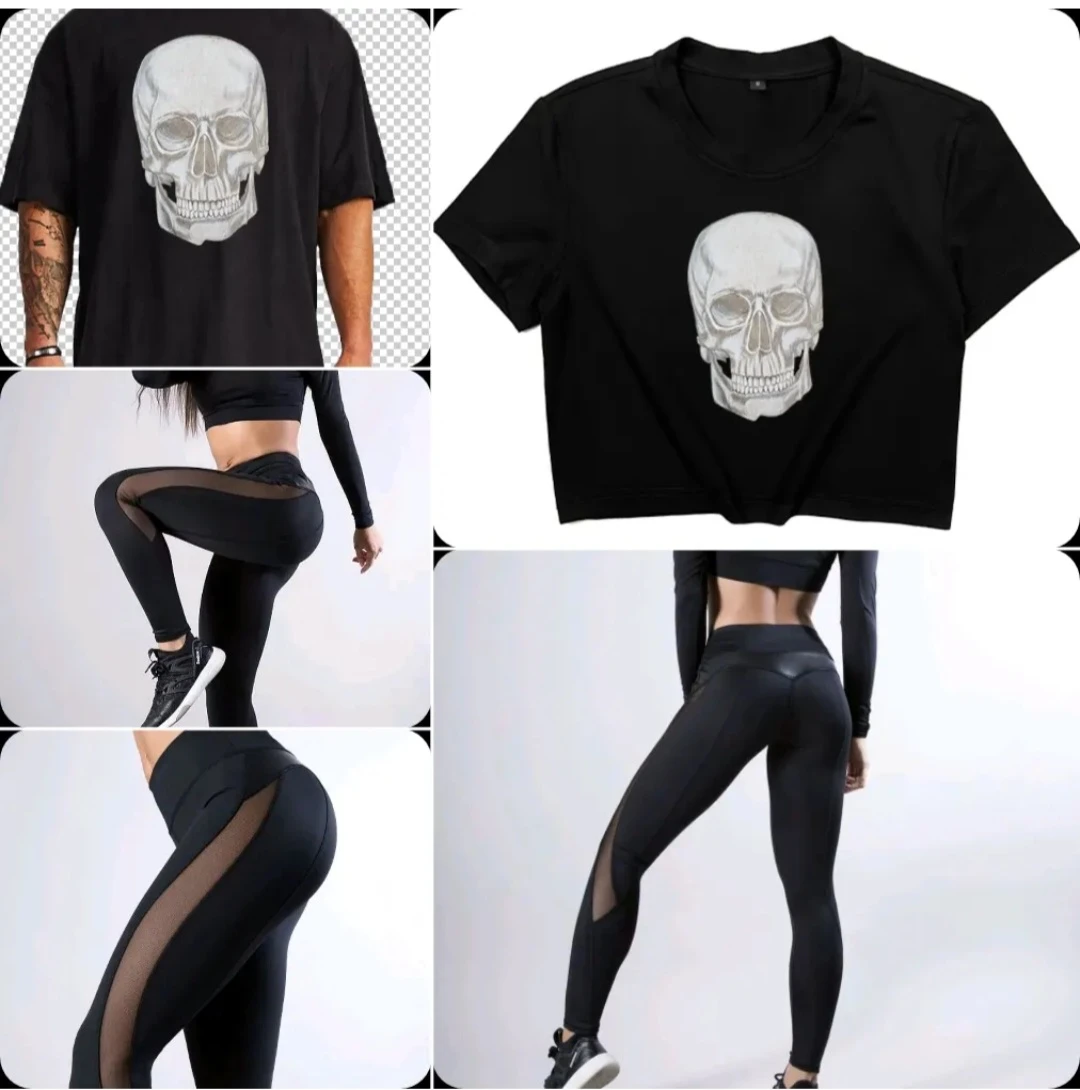 Black T-Shirt with Skull Graphic - Size xs to xL