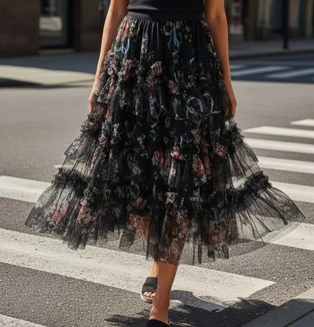 BRAND NEW Floral Ruffle Tulle Midi Skirt - photo 2
