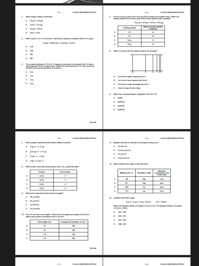 IB Chemistry, Physics, and French SL/HL Exam Papers - photo 3
