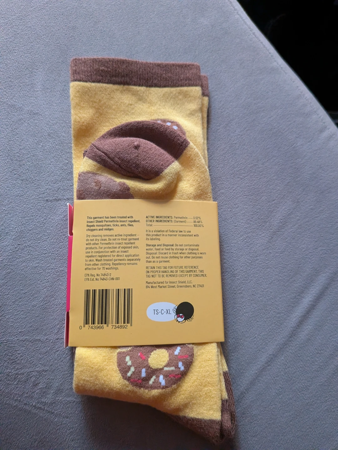 Insect Shield Tick Socks XL Yellow Donut Pattern - photo 2