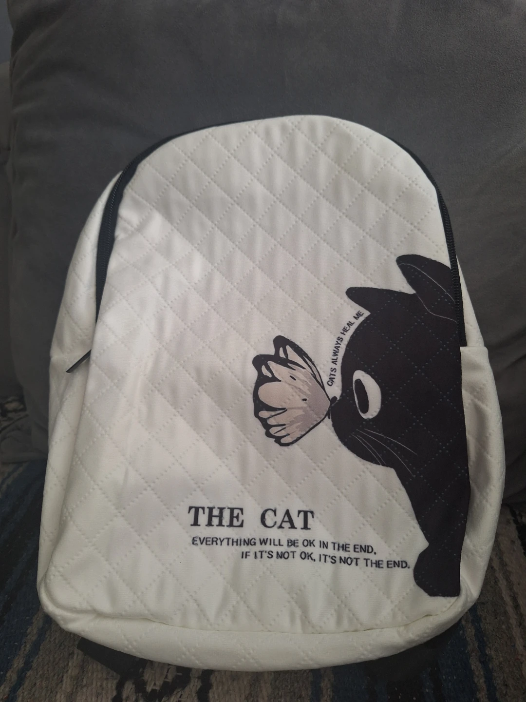 White Quilted Cat Backpack 🐈‍⬛️