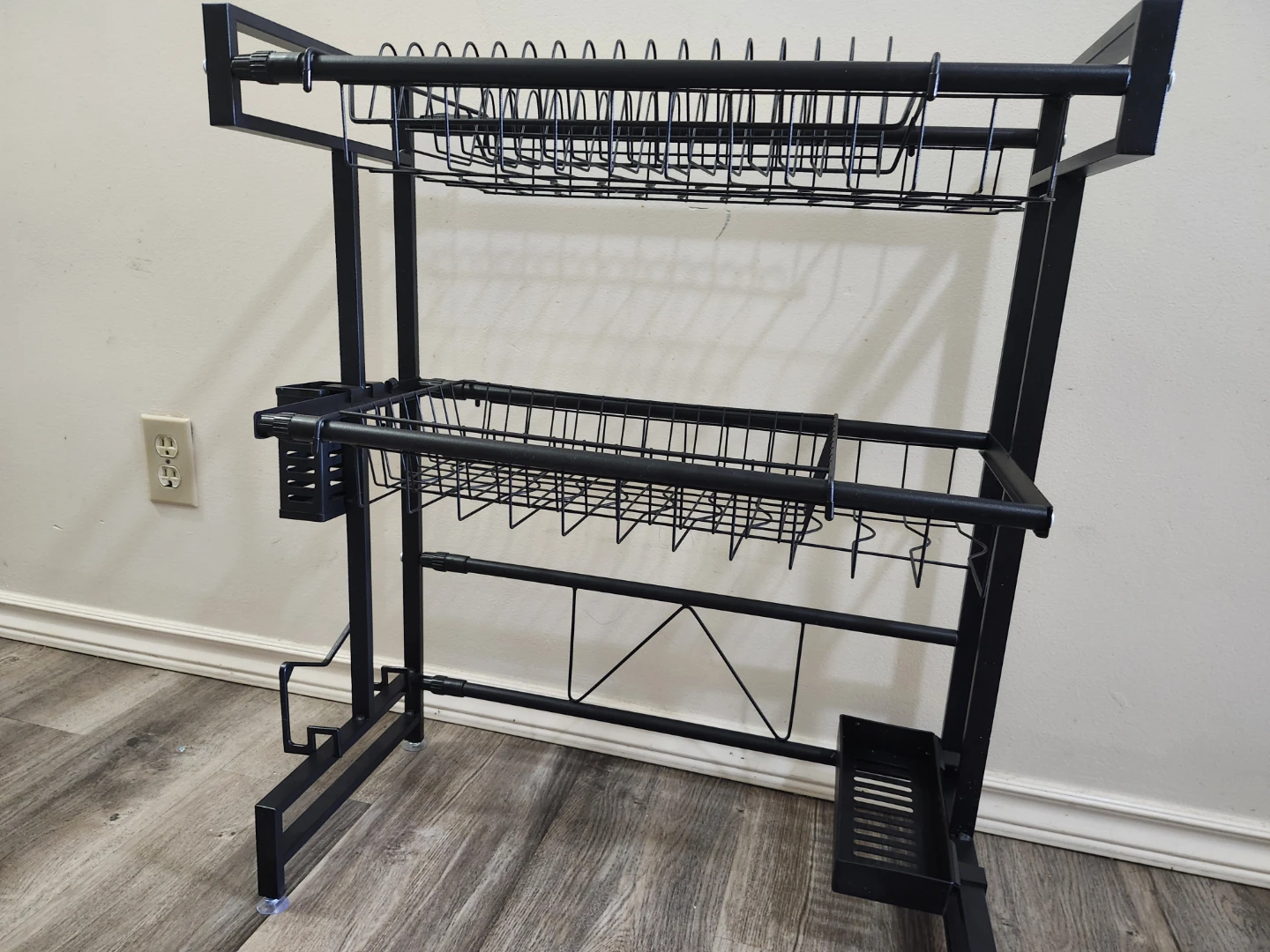 Two-Tier Black Metal Dish Rack with Cutlery Holder