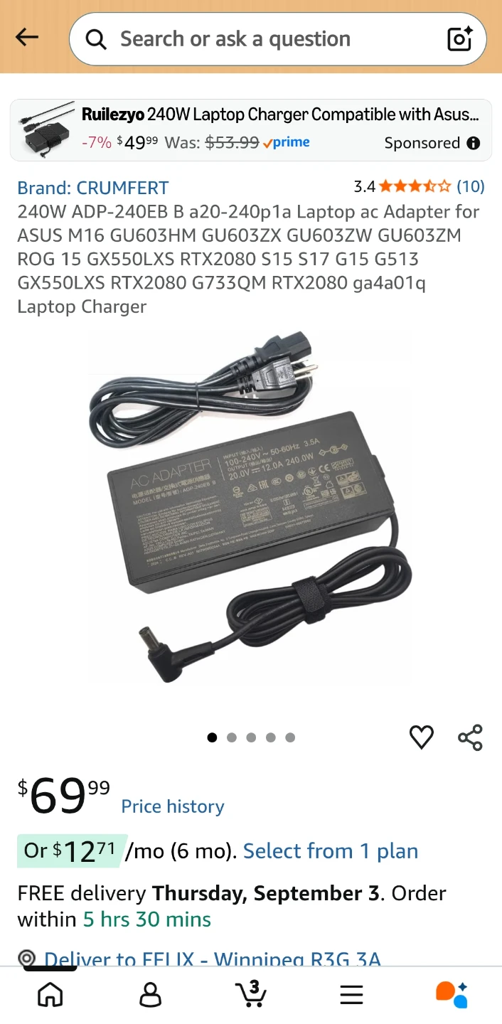 ASUS ROG ADP-240EB B AC Adapter 240W Laptop Charger