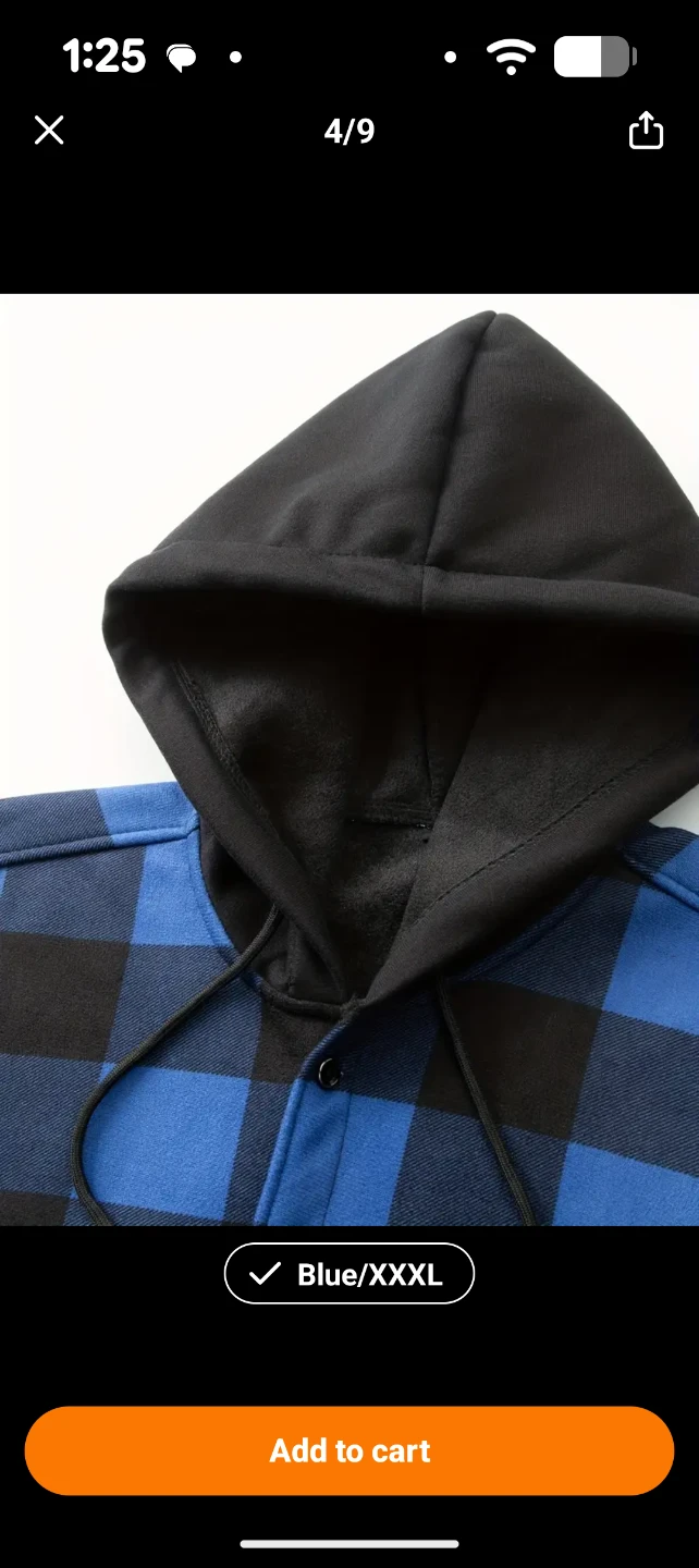 Blue And Black Plaid Flannel Hoodie - XXXL