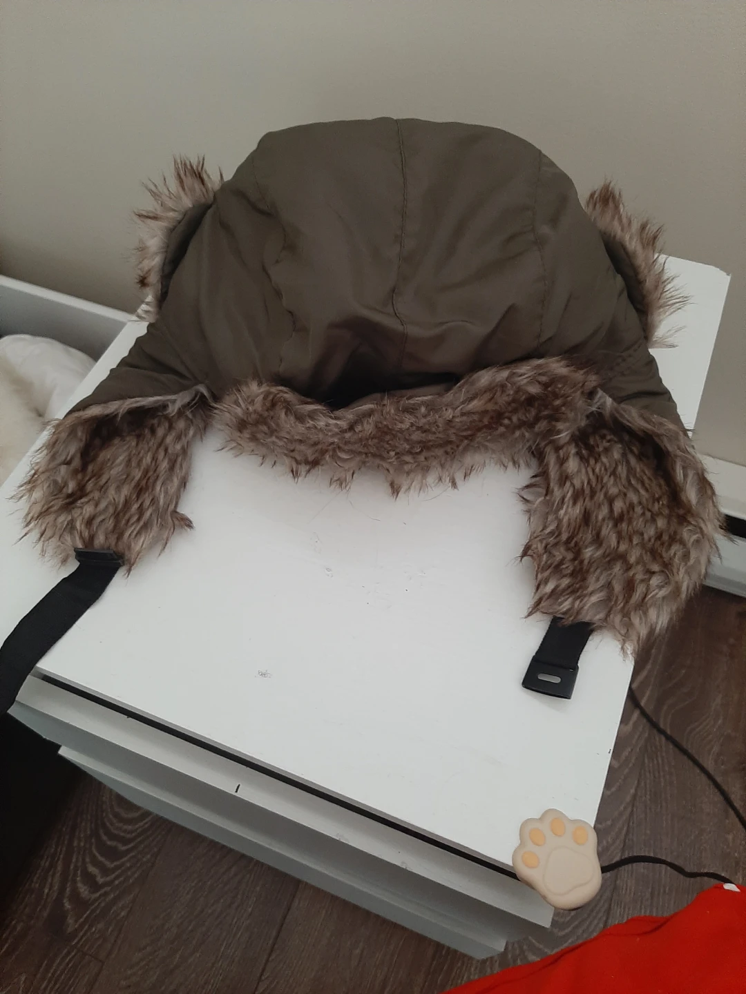 Olive Green Trapper Hat with Faux Fur Trim