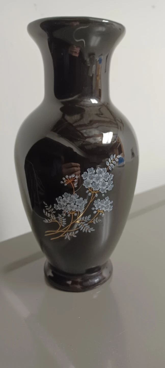 Vintage Black Floral Ceramic Vase