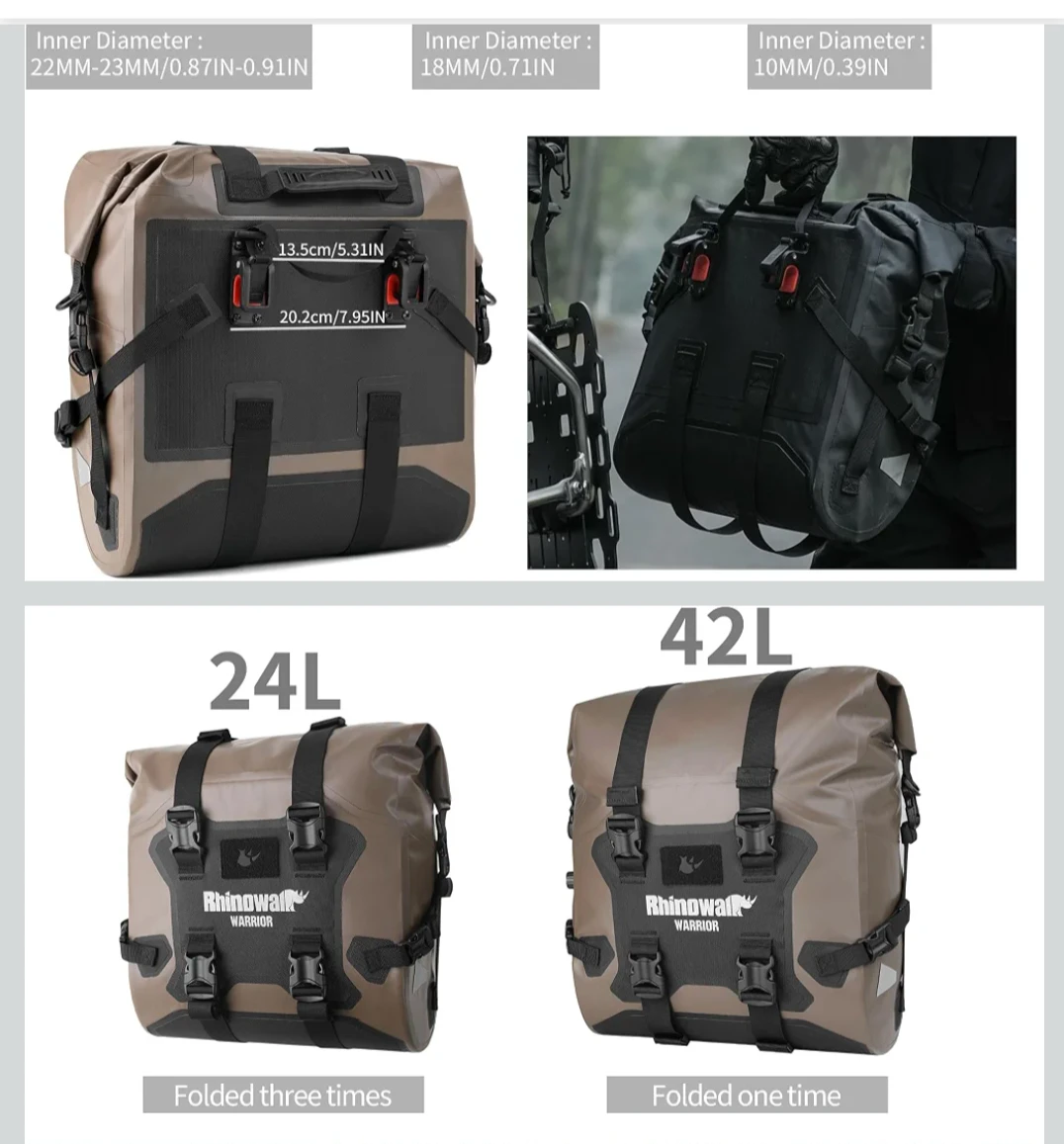 RHINOWALK Motorcycle Saddle Bags - 24L Brown - photo 2
