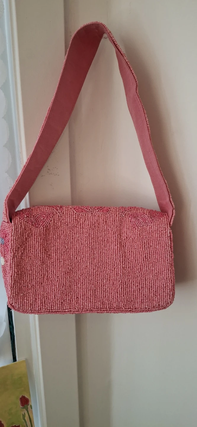Pink beaded floral shoulder bag - photo 2