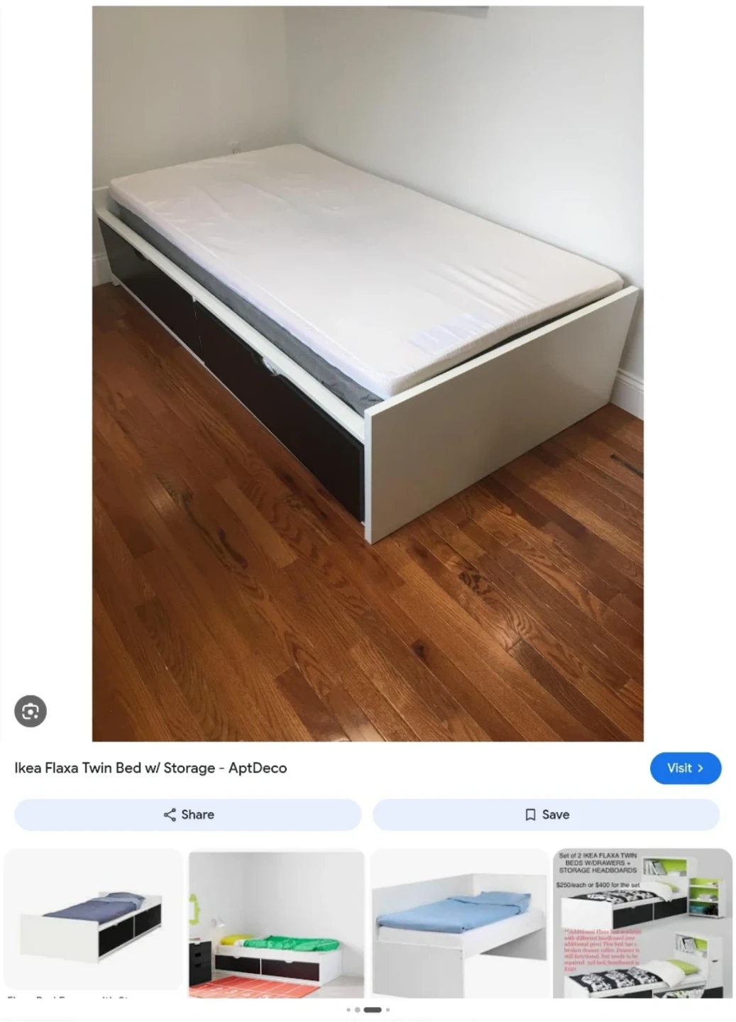 Ikea Flaxa Twin Bed w/ Storage along with mattress - photo 3