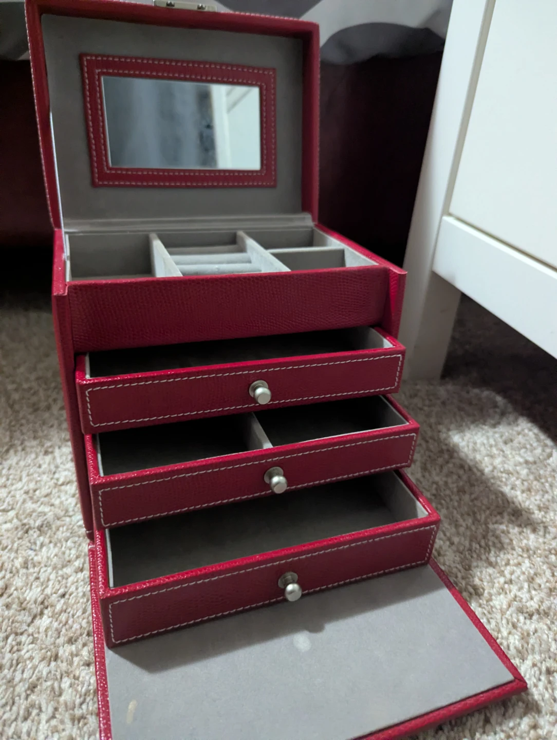Red Jewellery Box with Mirror and Drawers - photo 2