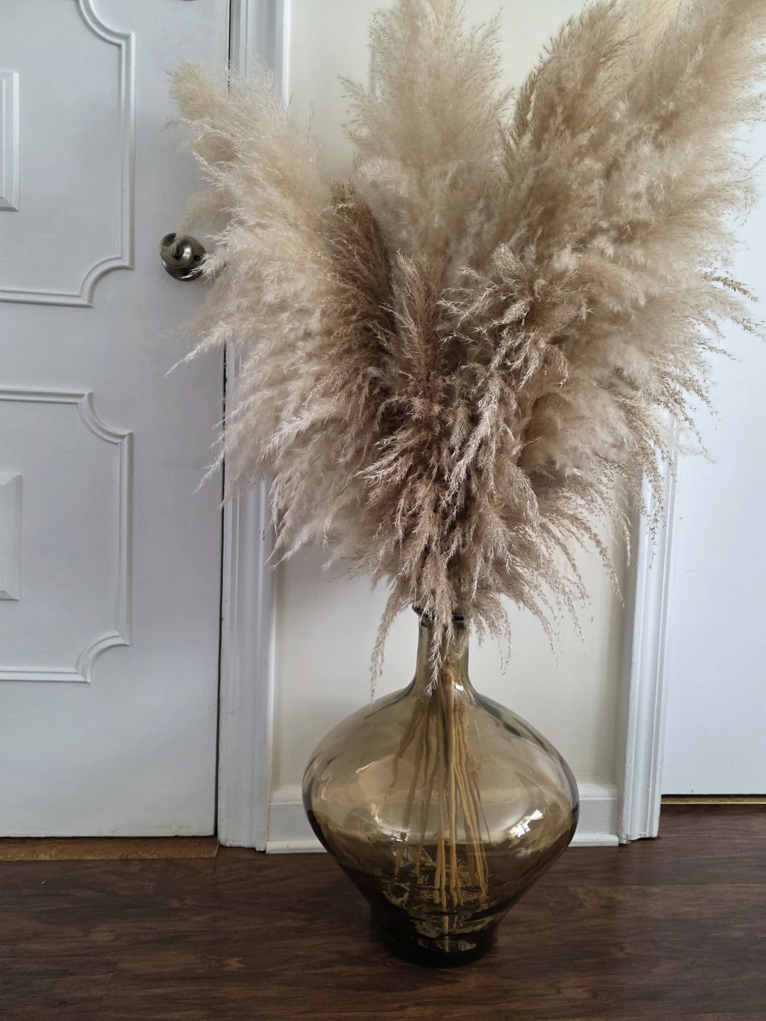 Large Pampas Grass Arrangement in Amber Glass Vase