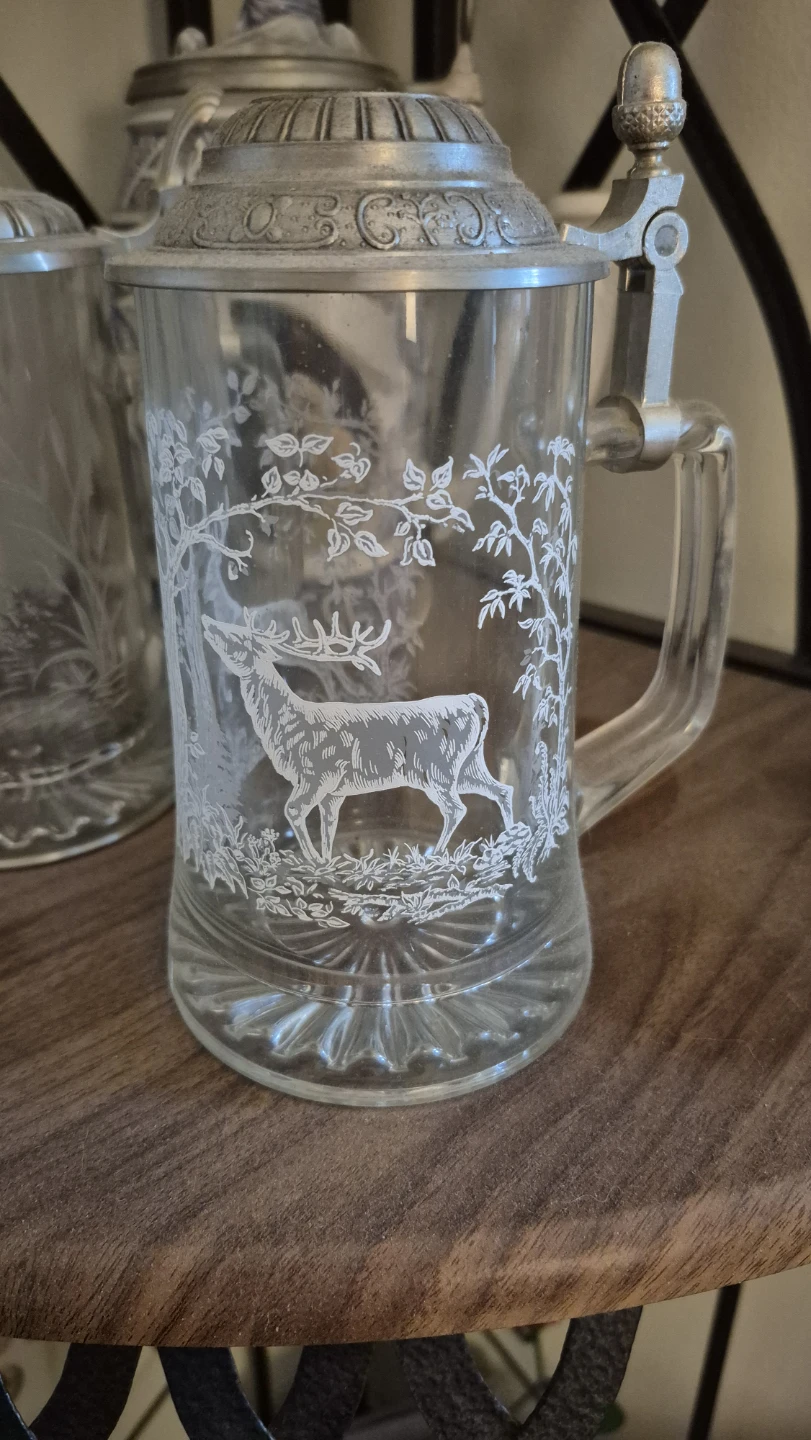 Avon Glass Beer Steins with Etched Wildlife Scenes