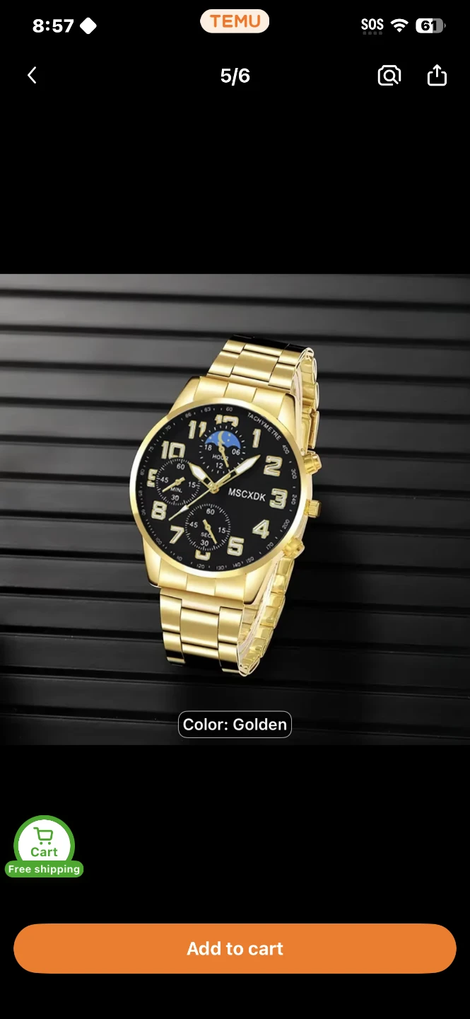 Golden Black & Silver Men's Fashion Watch - photo 4