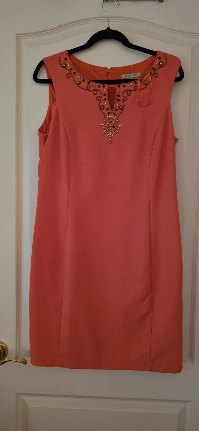 Sandra Darren Orange Beaded Dress Size 10