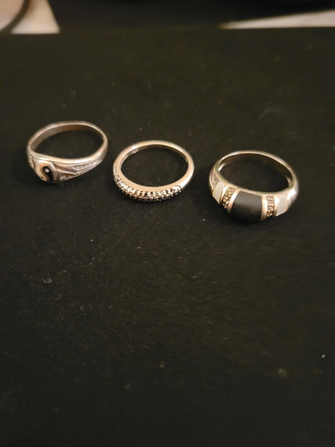 Lot of 3 Rings - Yin Yang, CZ Band, Onyx & Mother of Pearl