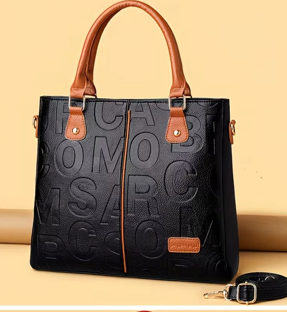 Black Embossed Letter Handbag