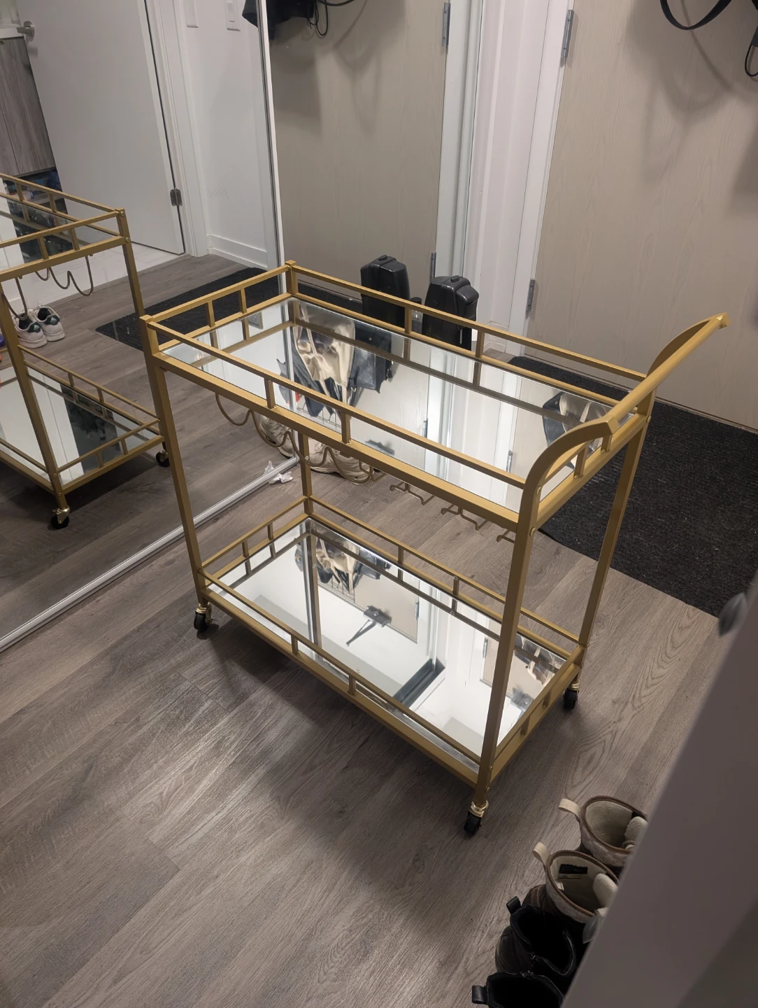 Home bar serving cart (gold, mirrored) - photo 3