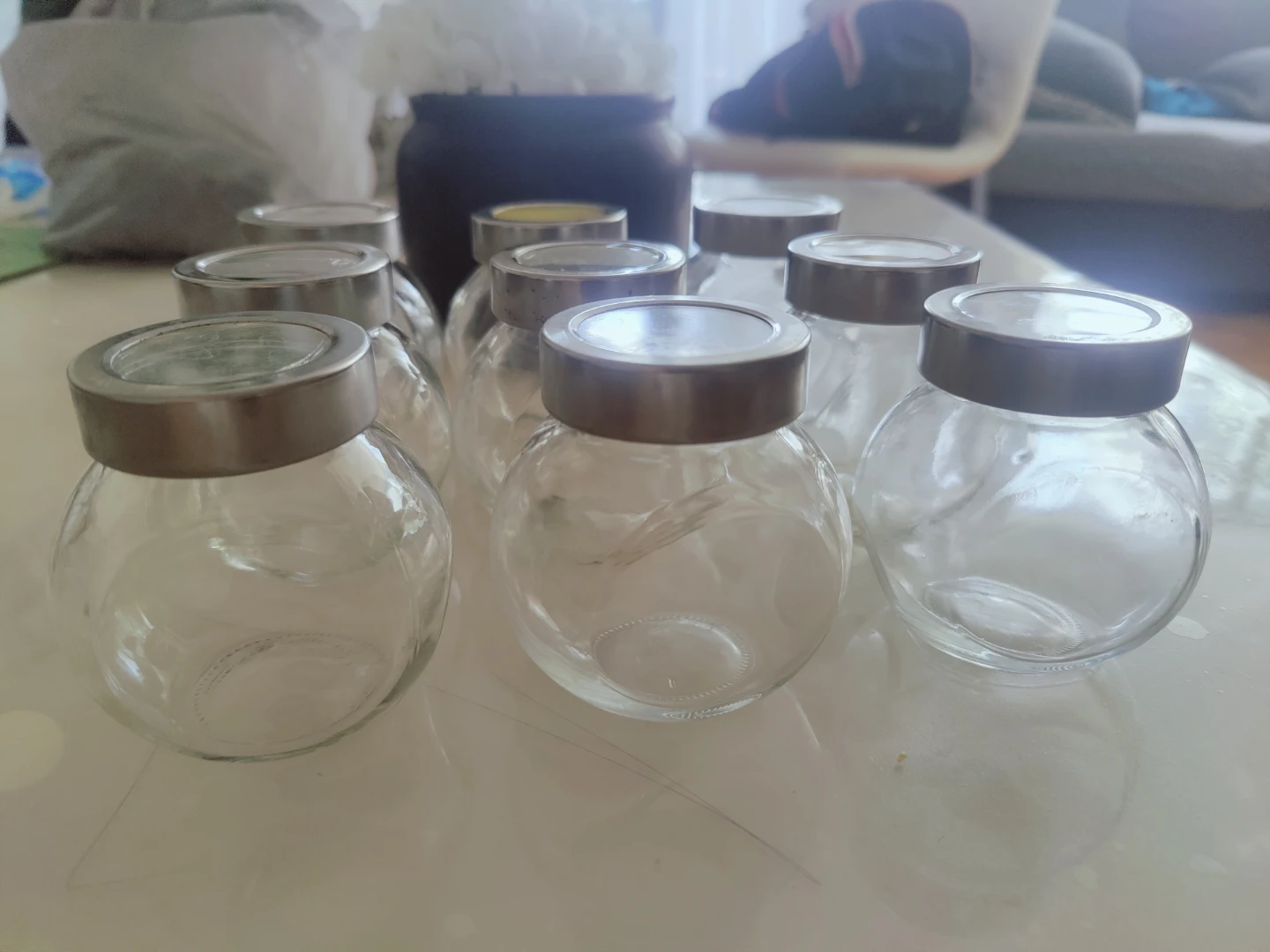 Set of 9 Glass Jars with Metal Lids