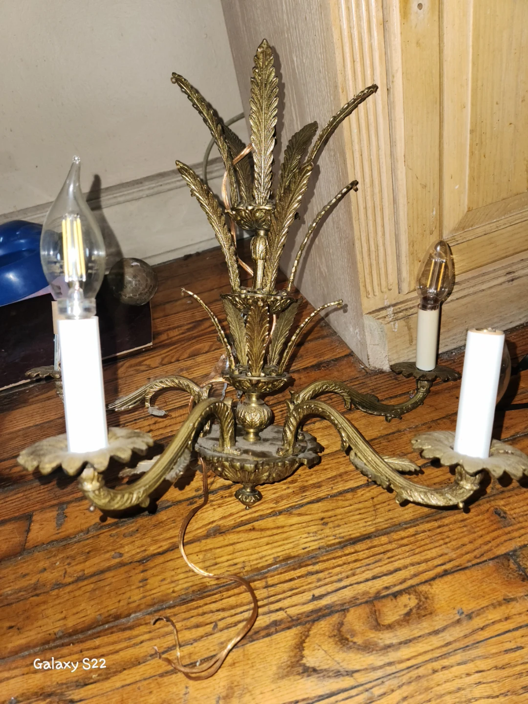Vintage Brass Chandelier with Crystal Accents