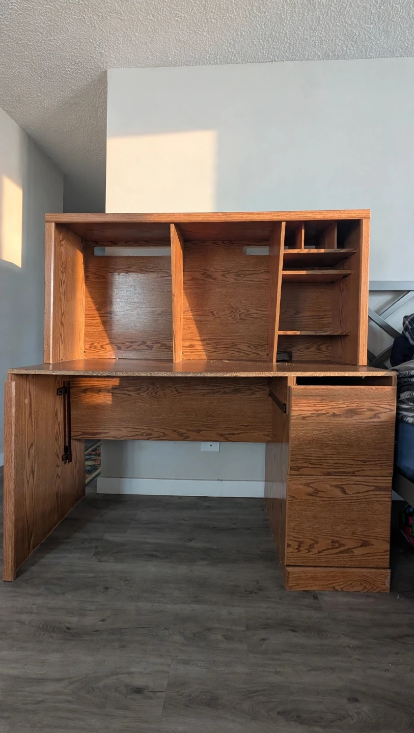 Wooden computer desk with hutch