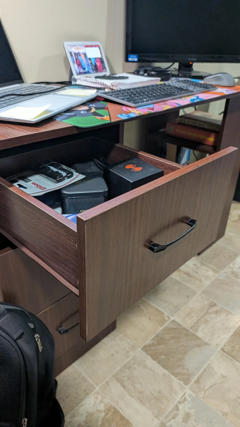 Dark Brown Desk with Drawers and Shelving - photo 4