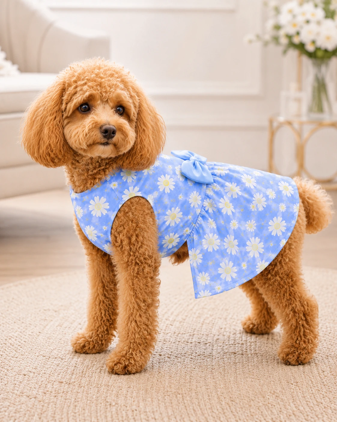 New Blue Dog Dress with Daisy Print and Bow - photo 5