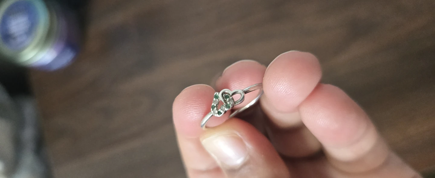 Sterling Silver Heart Ring with Green Stones