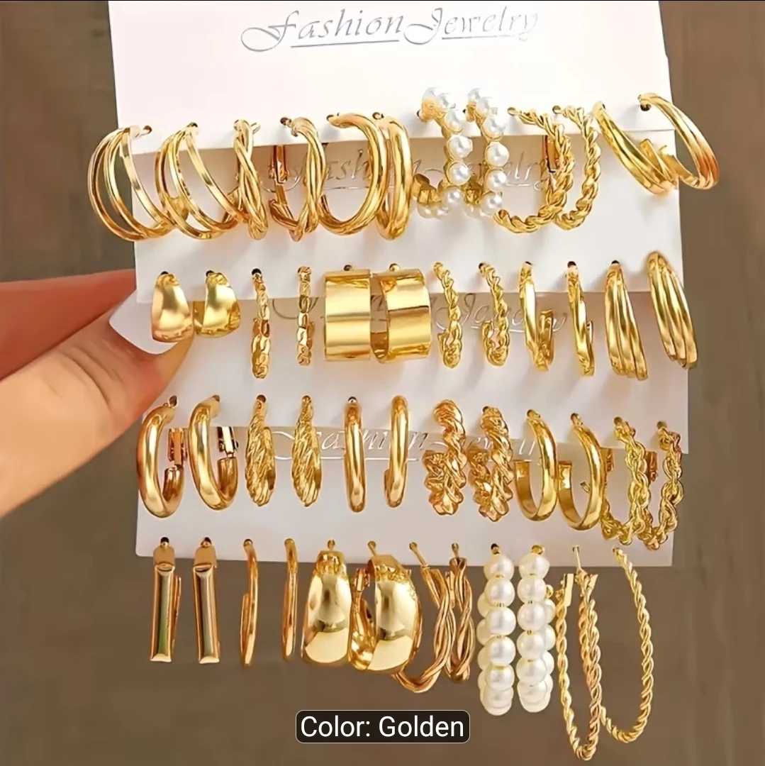 Fashion Jewelry Gold Hoop Earrings Set (48pcs)