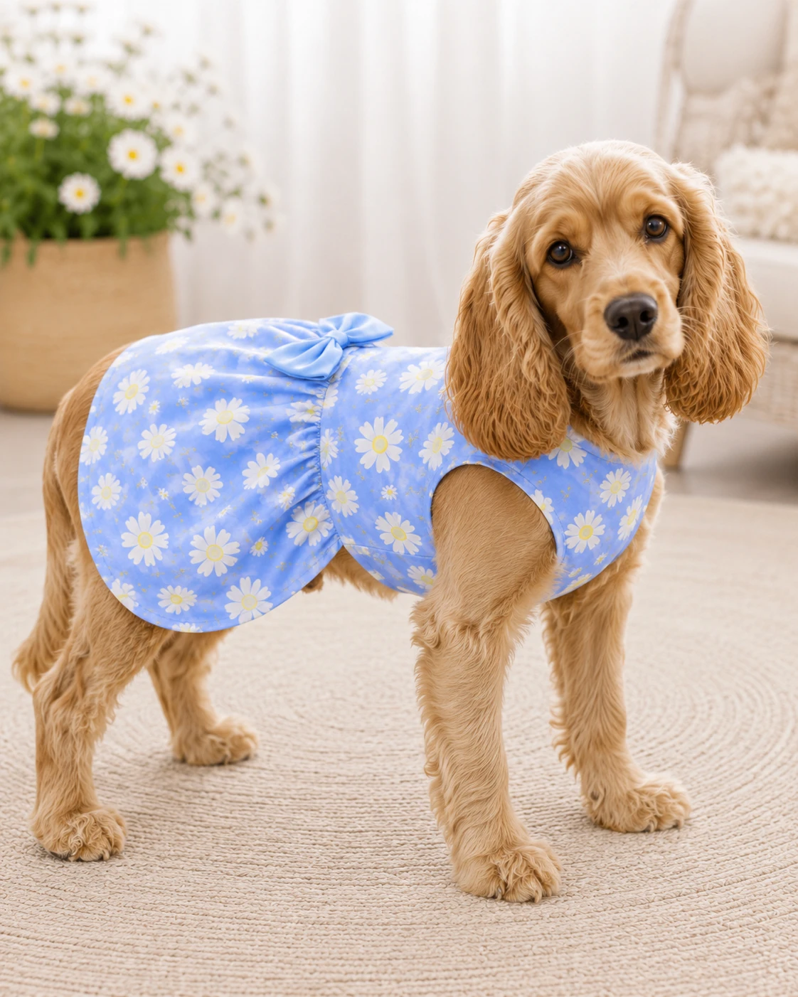 New Blue Dog Dress with Daisy Print and Bow - photo 3