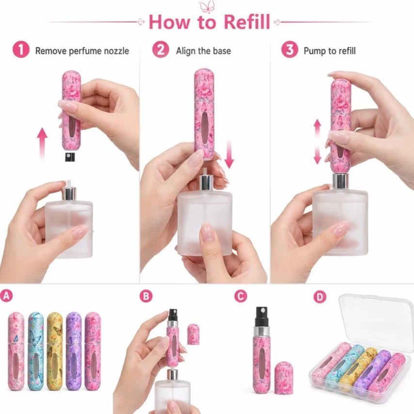 5 Refillable Perfume Bottles with Case - photo 2