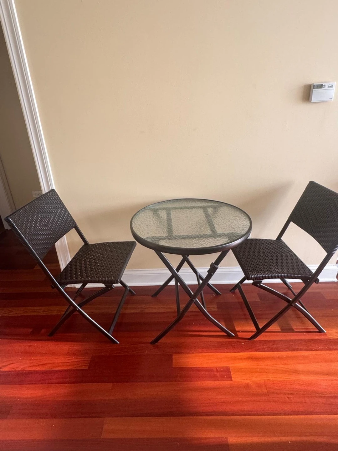 Outdoor Patio Wicker Bistro Set — Table + 2 Folding Ch