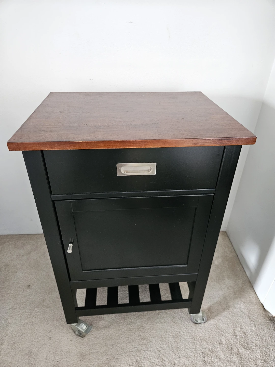 Black Kitchen Cart with Wood Top