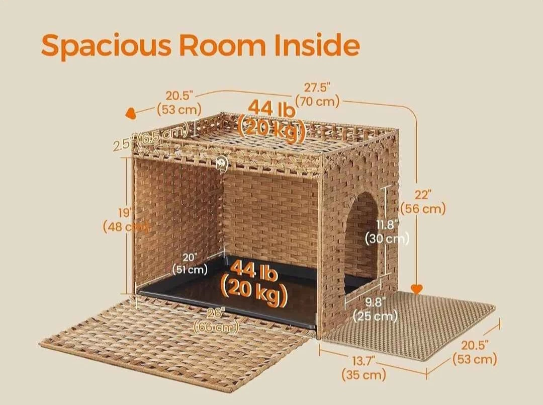 Boho Cat House ,Cat Litter Box, Handwoven Rattan Box Furniture. - photo 4