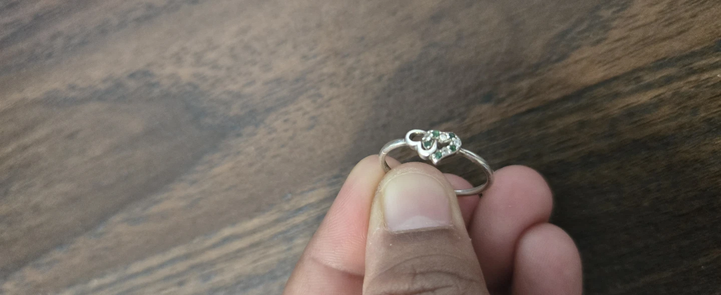 Sterling Silver Heart Ring with Green Stones - photo 3