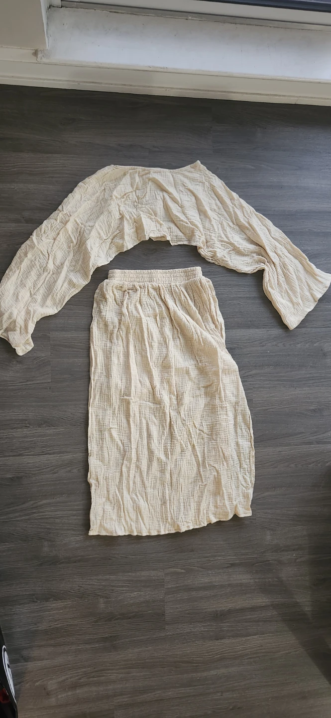 Cream Gauze Crop Top and Midi Skirt Set
