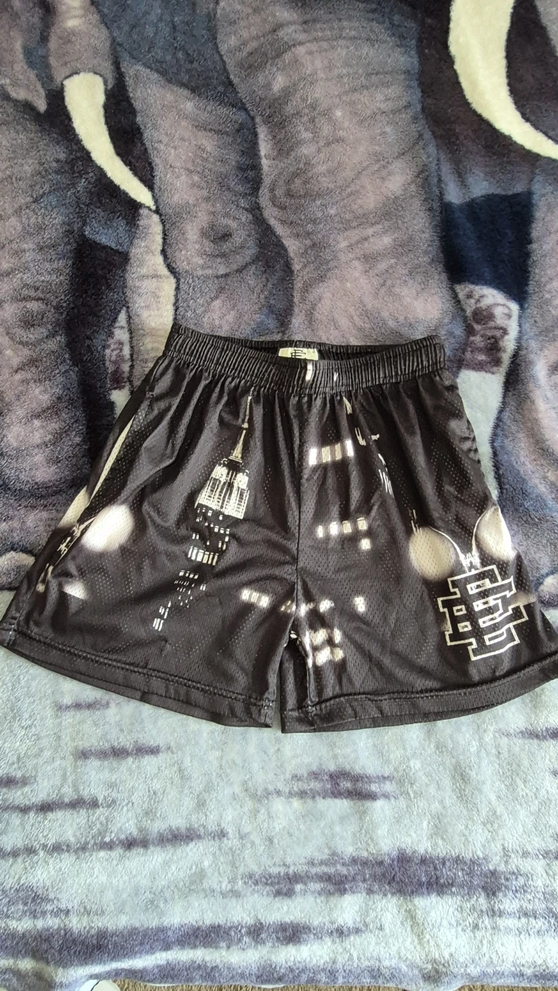 Eric Emanuel EE Mesh Shorts Size M Black Cityscape Print