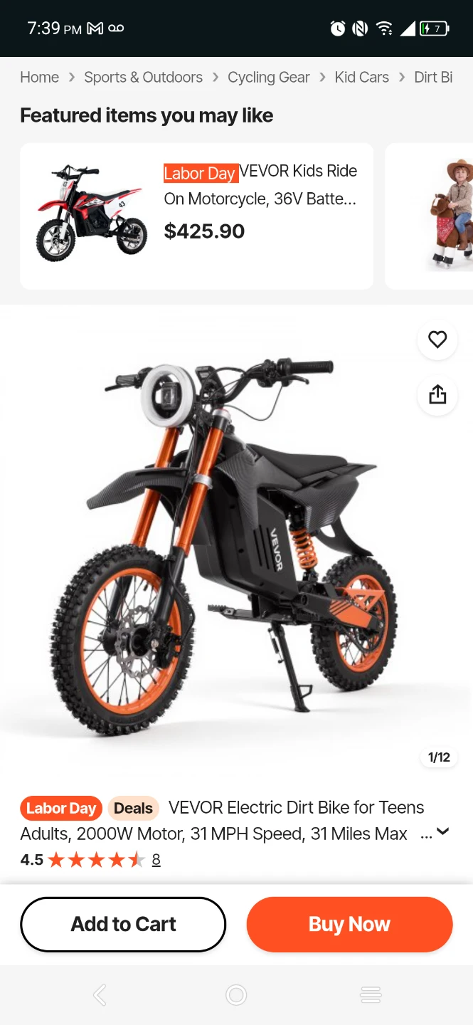 VEVOR Electric Dirt Bike for Teens/Adults - photo 2
