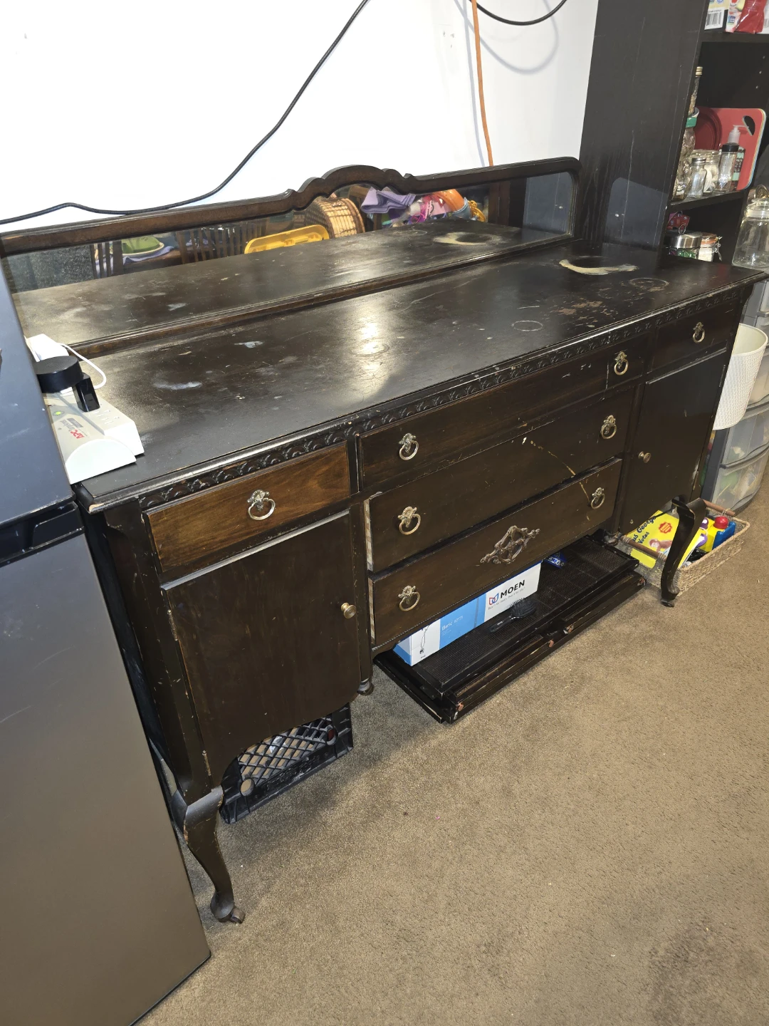 Vintage dark wood sideboard with mirror - photo 3