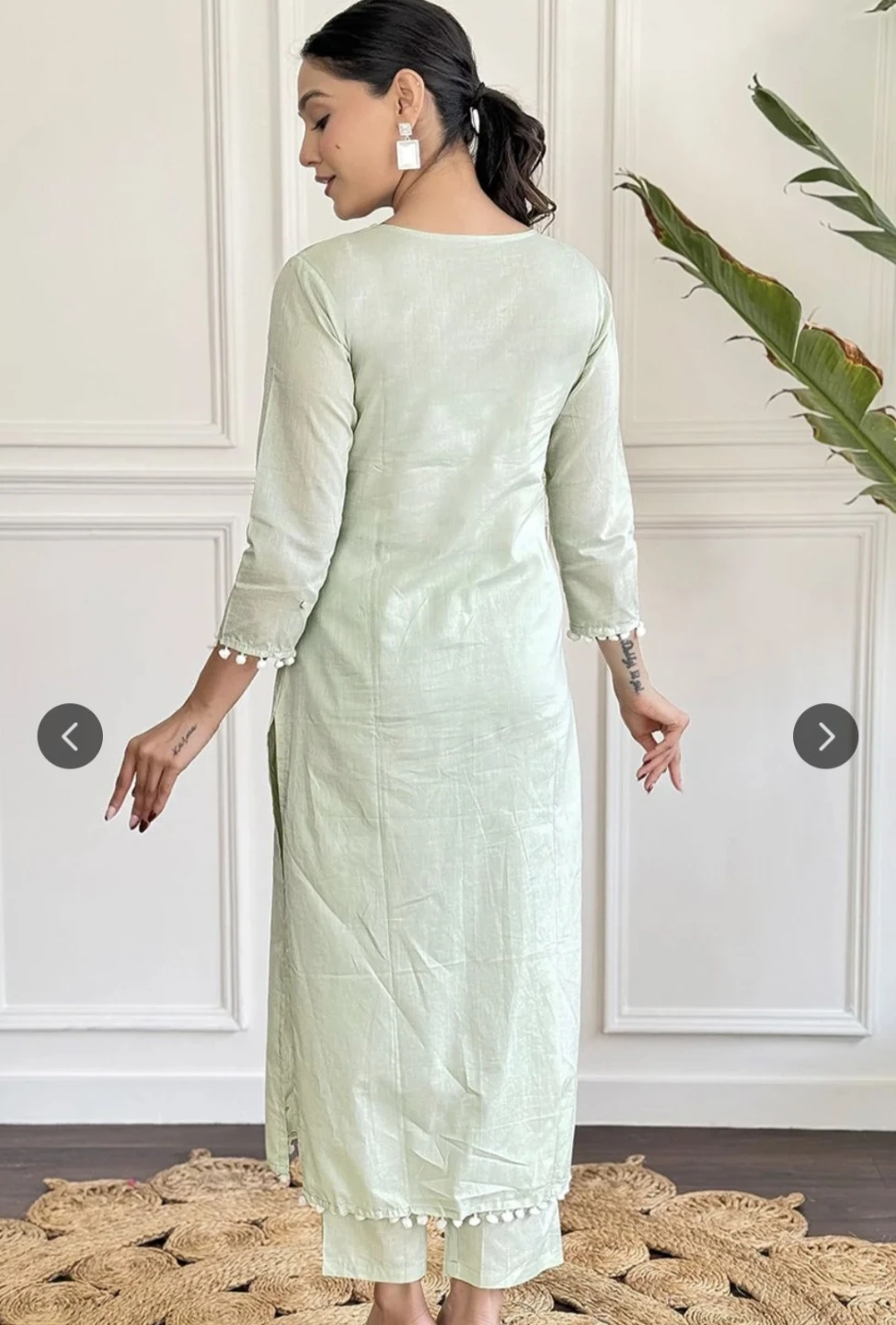 Light Green Cotton Kurti and Trousers Set - photo 4